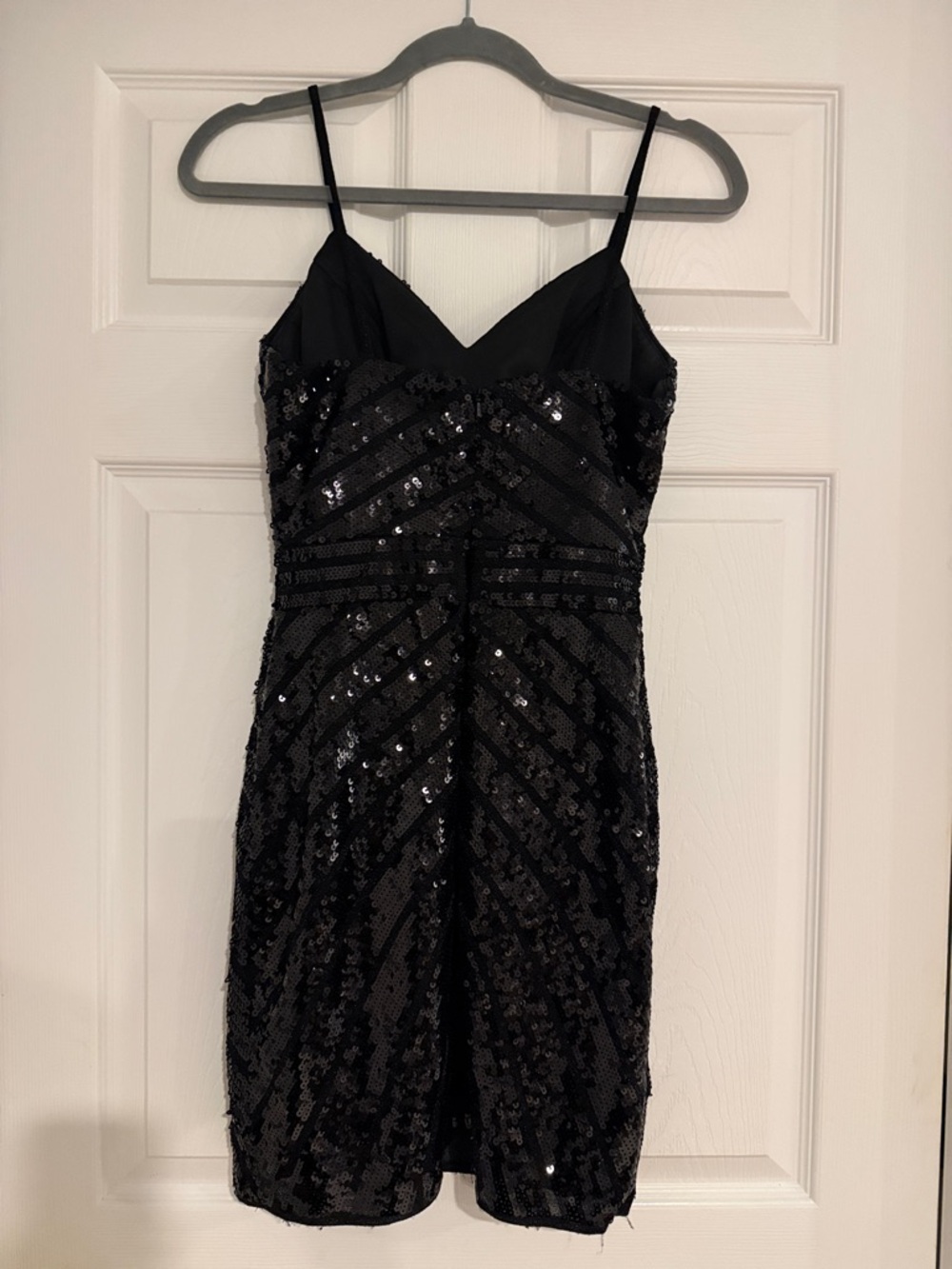 JVN by Jovani Black Sequin Spaghetti Strap Mini Dress - Picture 2 of 3